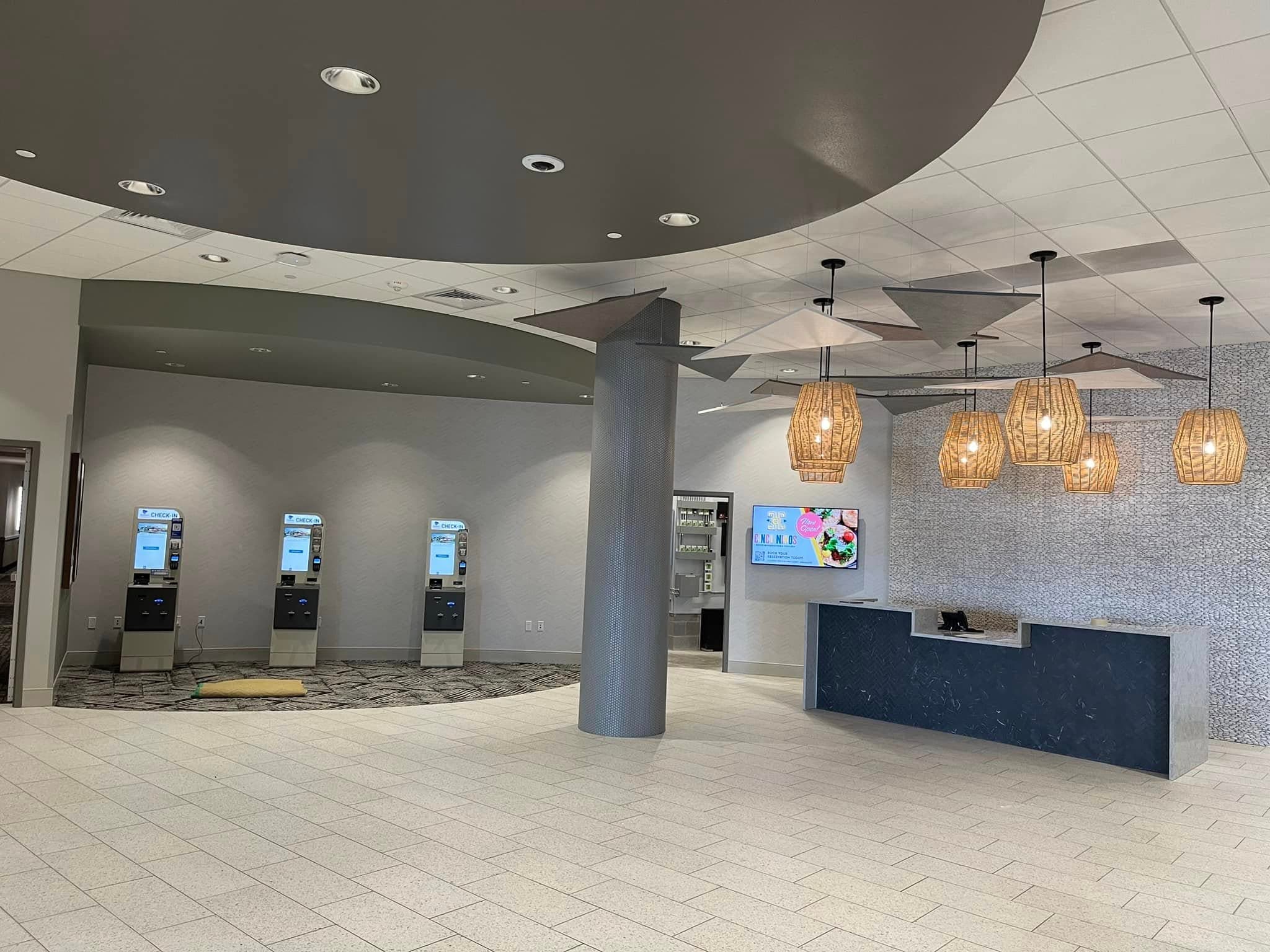 Patterned wallcovering installed in a commercial lobby